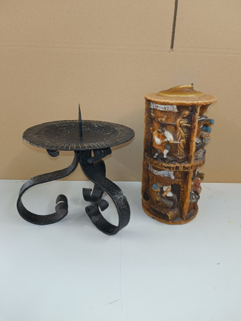 Подсвечник большой винтажный Johann Gunter с фигурной свечой, 31 х 16 см, Германия, 1980-90гг.