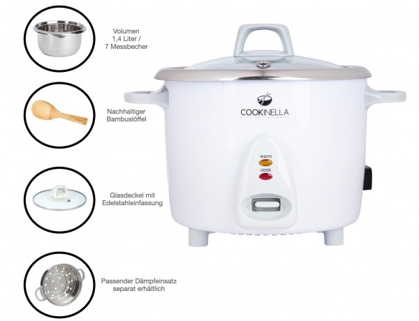 KeMar Kitchenware KeMar Kitchenware Reiskocher KRC-200, 500 W, Innentopf aus Edelstahl, Glasdeckel, Bambusloffel  Кухонная плита KeMar KRC-200, 500 Вт, внутренняя кастрюля из нержавеющей стали, стеклянная крышка, бамбуковая ложка