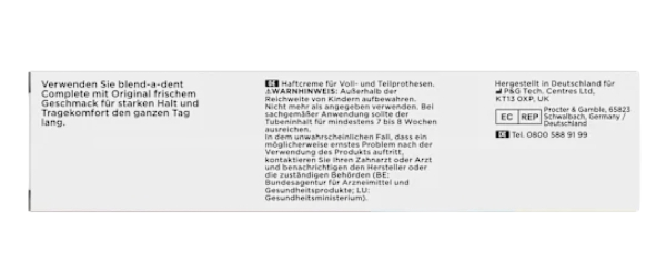 blend-a-dent Haftcreme Complete Original, 70 g, Крем для фиксации зубных протезов Complete Original, освежающий вкус, 70 г