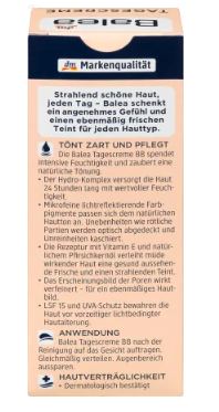 Balea Getonte Tagescreme BB Mittlerer Hautton, Балеа ВВ крем дневной с витамином Е и маслом косточек персика, средний тон, SPF15, 50мл