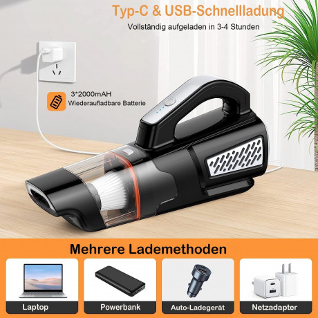 Mutoy Mutoy Akku-Handstaubsauger Akku-Handstaubsauger,10000Pa Handstaubsauger,Kabellos Autostaubsauger, mit wiederaufladbarer 2000mAh Batterie und Hepa-Filter, 3x2000mAh wiederaufladbare,Nass/Trocken,mit Waschbar HEPA-Filter  Беспроводной ручной пылесос M