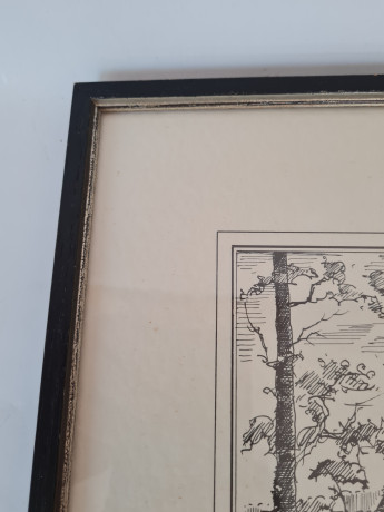 Картина винтажная в черно-белых тонах "г. Эбербах" O.W.Pfilze, 31 x 41 см, Германия, 1960-70гг.