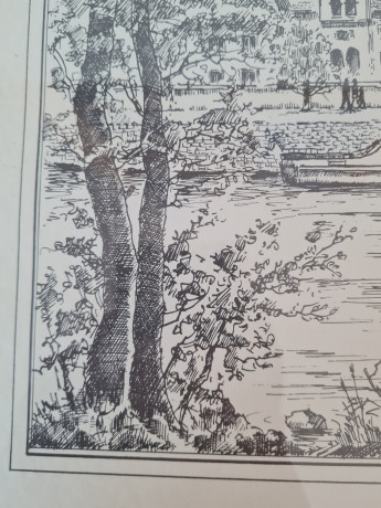 Картина винтажная в черно-белых тонах "г. Эбербах" O.W.Pfilze, 31 x 41 см, Германия, 1960-70гг.