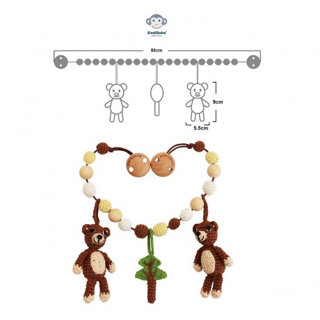 SindiBaba® Kinderwagenkette Bar BEN gehakelt mit Rasseln Коляска-цепочка БЕН связана крючком с погремушками