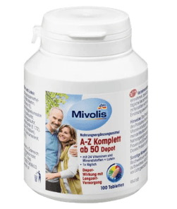 Mivolis A-Z Komplett ab 50 Tabletten Дас Гезунде Плюс, Комплексные витамины против старения От А до Z Komplett, для людей старше 50 лет, 100 шт