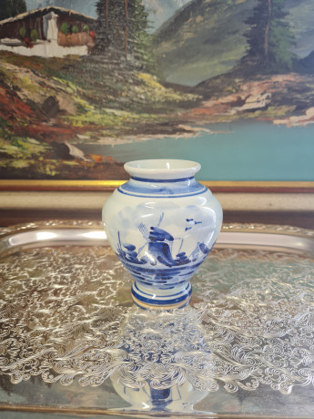 Delft Holland Ваза "Мельница", дельфтский фарфор, 10,5 x 8 см, Голландия, 1960-70гг.