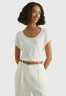 Tommy Hilfiger SCOOP NECK ROLLED SLEEVE Basic T-shirt ecru РУКАВ С ВЫСОКИМ ВЫРЕЗОМ Базовая футболка экрю