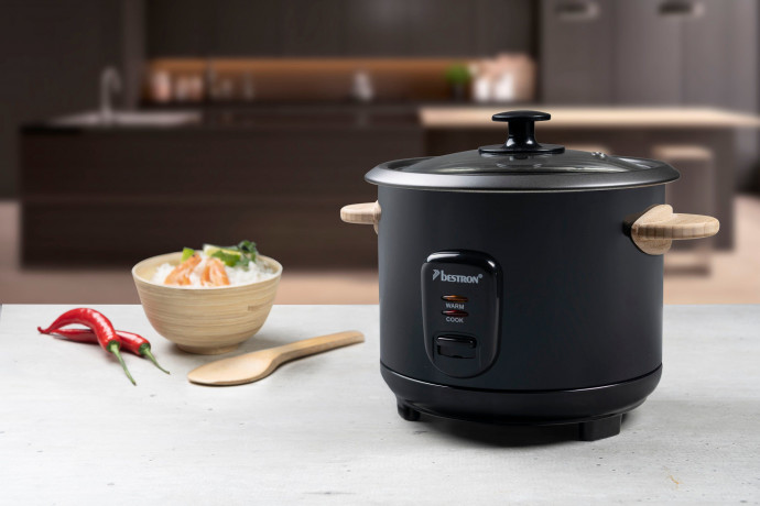 bestron bestron Reiskocher ARC100BW mit Bambusgriffen, 400 W, fur 4-6 Personen, inkl. Messbecher  Reisloffel, 1L Fassungsvermogen  Рисоварка Bestron ARC100BW с бамбуковыми ручками, 400 Вт, для 4-6 человек, включая мерный стакан и ложку для риса, емкость 1