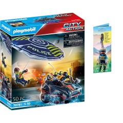 PLAYMOBIL 2er Set: Polizei-Fallschirm: Verfolgung des Amphibien-Fahrzeugs + 70648 Schlusselanhanger Polizist Набор из 2 предметов: полицейский парашют: погоня за амфибией + 70648 брелок для полицейских