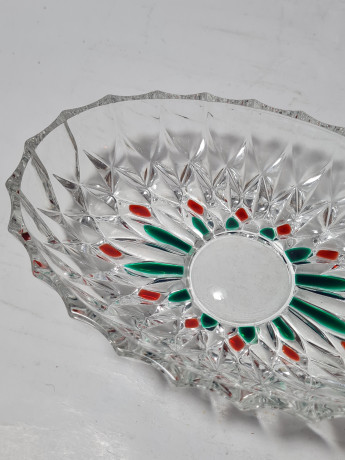 Тарелка винтажная с зелено-красным декором, 20 x 13 x 4,5 см, Германия, 1960-70гг.