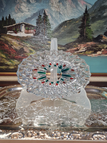 Тарелка винтажная с зелено-красным декором, 20 x 13 x 4,5 см, Германия, 1960-70гг.