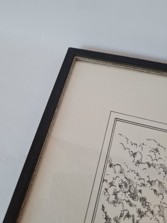 Картина винтажная в черно-белых тонах "г. Цвингенберг" O.W.Pfilze, 31 x 41 см, Германия, 1960-70гг.