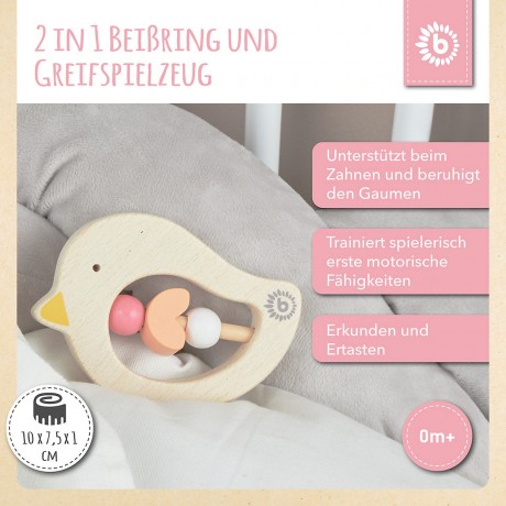 bieco Greifling Baby Beissring Vogel aus Holz Spielzeug mit Holzperlen Zahnungshilfe Beissringe Игрушка-клатч детский прорезыватель для зубов птичка из дерева игрушка с деревянными бусинами прорезыватель для зубов прорезыватель для зубов