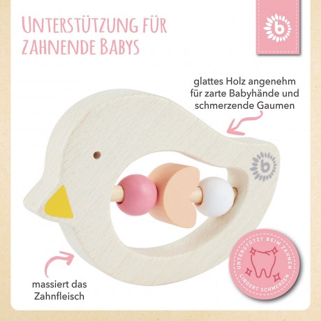 bieco Greifling Baby Beissring Vogel aus Holz Spielzeug mit Holzperlen Zahnungshilfe Beissringe Игрушка-клатч детский прорезыватель для зубов птичка из дерева игрушка с деревянными бусинами прорезыватель для зубов прорезыватель для зубов