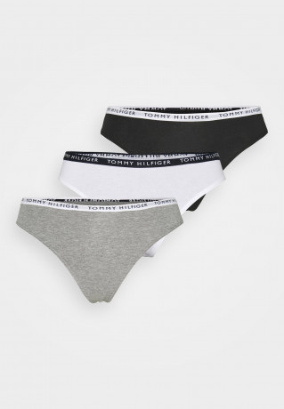 Tommy Hilfiger ESSENTIALS 3 PACK  Thong medium grey htr/white/black НАБОР ESSENTIALS 3 стринги средне-серый htr/белый/черный