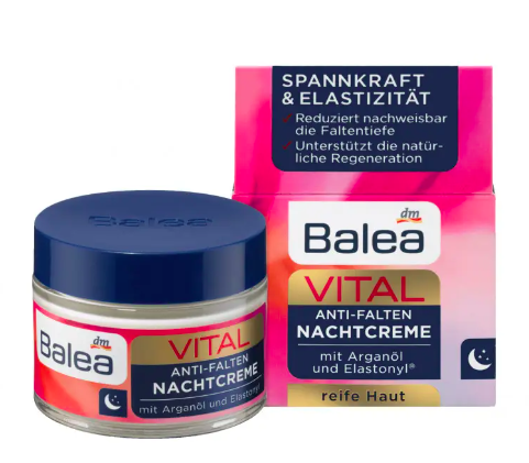 Balea Vital Anti-Falten Nachtcreme, Крем ночной для лица восстанавливающий с гиалуроновой кислотой и аргановым маслом, 50 мл