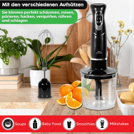 KESSMANN Schafer KESSMANN Schafer Stabmixer Set mit Purierbecher Zerkleinerer  Schneebeesen 5Tlg Edelstahl Mixer, 600,00 W, Elektrischer Smoothie Maker Handmixer Ruhrstab Milchshake Blender  Набор ручных блендеров KESSMANN Schafer с чашкой Purier, венчик-