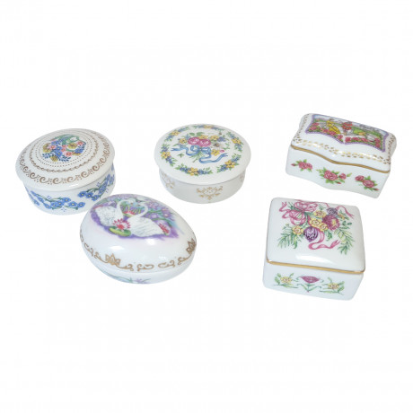 PORCELAINE FINE DE Limoges Коллекционные фарфоровые шкатулки, 5,5 см, 5 штук, Франция, 1960-70гг.