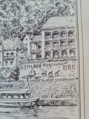 Картина винтажная в черно-белых тонах "г. Неккарштайнах" O.W.Pfilze, 31 x 41 см, Германия, 1960-70гг.