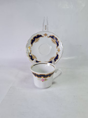 Набор кофейных пар винтажный Wunsiedel Bavaria с сине-золотым декором, фарфор, 2 шт., Германия, 1960-70гг.