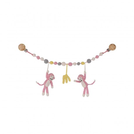 SindiBaba® Kinderwagenkette Affe CHARLIE gehakelt mit Rasseln Обезьянка-цепочка для коляски CHARLIE связана крючком с погремушками.