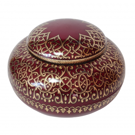 Емкость для хранения винтажная Im Stil Tchibo с крышкой, бордо с золотым узором, керамика, 14 см, Германия, 1960-70гг.