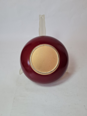 Емкость для хранения винтажная Im Stil Tchibo с крышкой, бордо с золотым узором, керамика, 14 см, Германия, 1960-70гг.