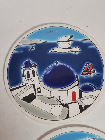 Набор декоративных винтажных тарелок Ceramics Greece, 6 шт., ручная работа, Греция. 1970-80гг.