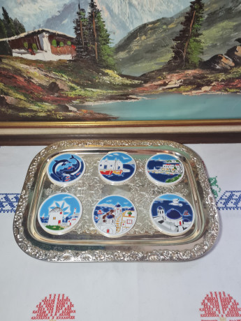 Набор декоративных винтажных тарелок Ceramics Greece, 6 шт., ручная работа, Греция. 1970-80гг.