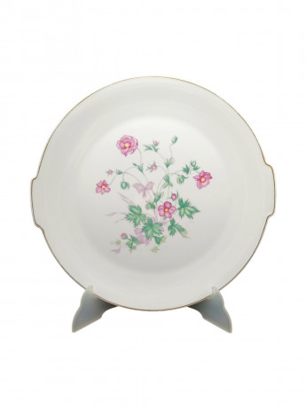 Блюдо винтажное H&G Selb / Heinrich Bavaria с ручками, розовые цветы, фарфор, 29 см, Германия, 1960-70гг.