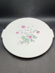 Блюдо винтажное H&amp;G Selb / Heinrich Bavaria с ручками, розовые цветы, фарфор, 29 см, Германия, 1960-70гг.
