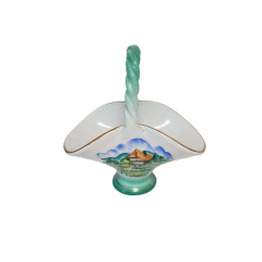 Конфетница декоративная винтажная, бело-светло-зеленый фарфор с изображением. г. Шварцвальд, 10,5 x 6,5 x 11 см, Германия, 1960-70гг.