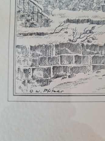 Картина винтажная в черно-белых тонах "Крепость Дильсберг" O.W.Pfilze, 31 x 41 см, Германия, 1960-70гг.