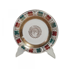 Тарелка винтажная Z&amp;Co Tirschenreuther Bavaria, белый фарфор с бирюзово-красным и золотым декором, 20,5 x 3 см, Германия, 1960-70гг.