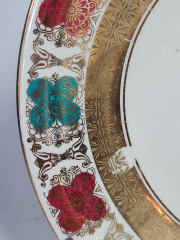 Тарелка винтажная Z&amp;Co Tirschenreuther Bavaria, белый фарфор с бирюзово-красным и золотым декором, 20,5 x 3 см, Германия, 1960-70гг.