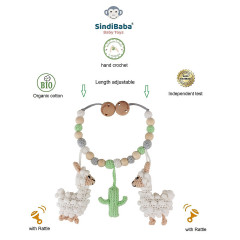 SindiBaba® Kinderwagenkette Lama LUKE gehakelt mit Rasseln Цепочка для коляски Lama LUKE связана крючком с погремушками