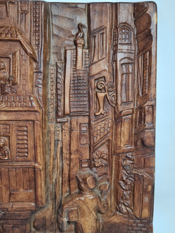 Панно винтажное "Почтальон в переулке", объемное декорирование, 31 х 26 см, Германия, 1960-70гг.