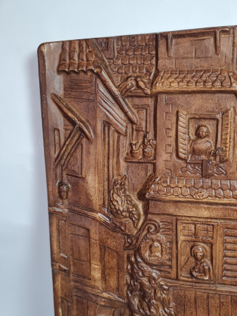 Панно винтажное "Почтальон в переулке", объемное декорирование, 31 х 26 см, Германия, 1960-70гг.