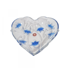 Тарелка сервировочная винтажная Walther Glas в форме сердца и декором из колокольчиков, хрусталь, 24 х 23 см, Германия, 1970-80гг.