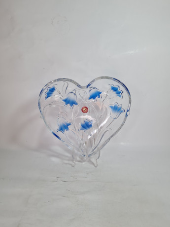 Тарелка сервировочная винтажная Walther Glas в форме сердца и декором из колокольчиков, хрусталь, 24 х 23 см, Германия, 1970-80гг.