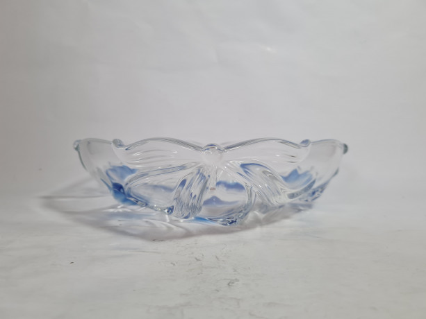 Тарелка сервировочная винтажная Walther Glas в форме сердца и декором из колокольчиков, хрусталь, 24 х 23 см, Германия, 1970-80гг.