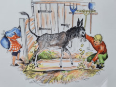 Hollohaza Hungary Детская фарфоровая тарелка "Кормление ослика", 19 x 2,5 см, Венгрия, 1960-70гг.