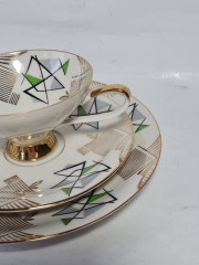 Чайное трио винтажное Johann Seltmann Vohenstraub Bavaria с геометричным декором, фарфор, Германия, 1960-70гг.