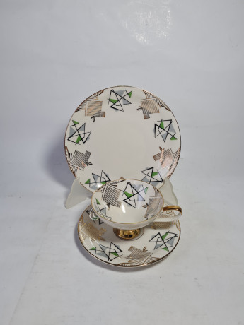 Чайное трио винтажное Johann Seltmann Vohenstraub Bavaria с геометричным декором, фарфор, Германия, 1960-70гг.