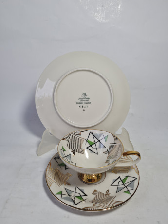 Чайное трио винтажное Johann Seltmann Vohenstraub Bavaria с геометричным декором, фарфор, Германия, 1960-70гг.