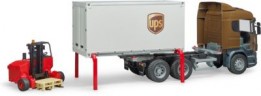 Bruder Scania R-Serie UPS Logistik-LKW m. Stap Логистический грузовик Scania R-series UPS со штабелем
