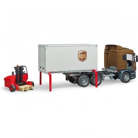 Bruder Scania R-Serie UPS Logistik-LKW m. Stap Логистический грузовик Scania R-series UPS со штабелем