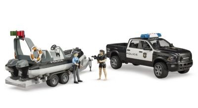 Bruder 02507 RAM 2500 Polizei Pickup mit Licht und Sound Anhanger Boot und 2 Figuren 02507 Полицейский пикап RAM 2500 со световым и звуковым прицепом