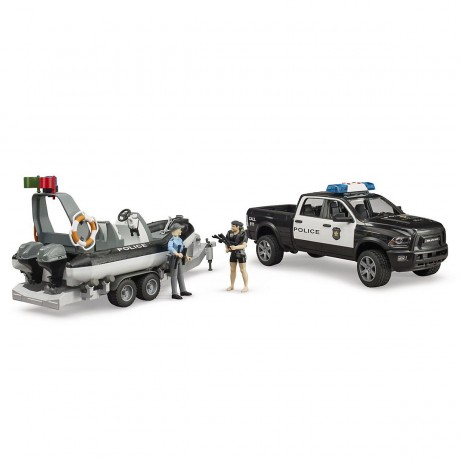 Bruder 02507 RAM 2500 Polizei Pickup mit Licht und Sound Anhanger Boot und 2 Figuren 02507 Полицейский пикап RAM 2500 со световым и звуковым прицепом