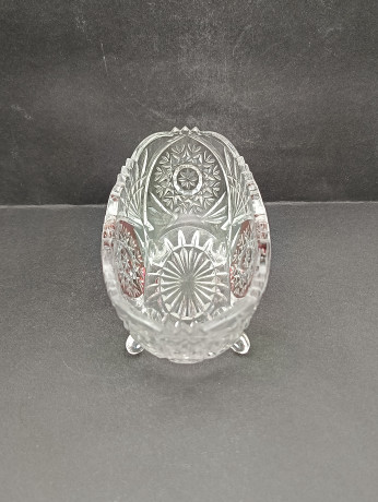 Салатница винтажная Anna Hutte на ножках, с красным декором, хрусталь, 15 х 9 см, Германия, 1970-80гг.